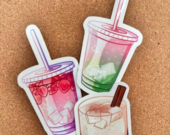 Strawberry Matcha, Horchata, Milk Tea Drink Stickers – Glossy Vinyl Decals