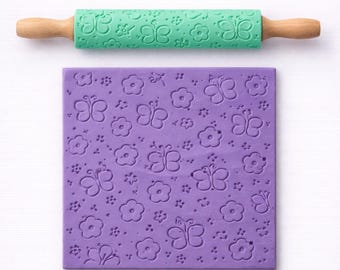 Butterfly Flower Texture Roller STL – Seamless Clay Rolling Pin Pattern (Digital Download)
