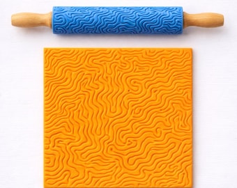 Rodillo de textura topográfica para arcilla / Herramienta de relieve con patrón de ondas orgánicas