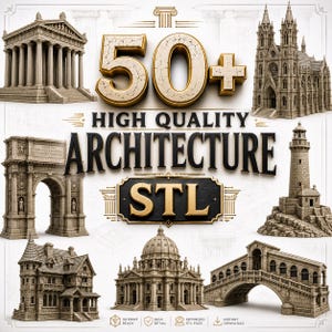 Ponad 50 wysokiej jakości pakietów STL z architekturą | Znane budynki, mosty, zamki i zabytki | Pliki do druku 3D | Natychmiastowe pobieranie cyfrowe