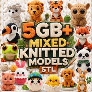 150+ Knitted Style STL Bundle (5GB+) - Niedliche Amigurumi Tiere, 3D Druck Dateien, häkeln Texturmodelle, Sofort Download