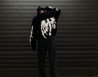 Holographic Reflective Spine Hoodie – Stand out in the dark!