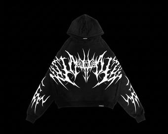 Inferno Wings Black Hoodie - Oversized Flame Graphic Hoodie Streetwear Punk Gothic Jacket
