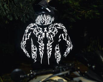 Reflective Biker Hoodie | Motorcycle Jacket with Glow Flame Tribal Print | Black White Protective Riding Hoodie for Men