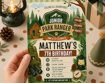 Junior Park Ranger Birthday Invitation, Woodland Adventure Party Template (Digital Download)