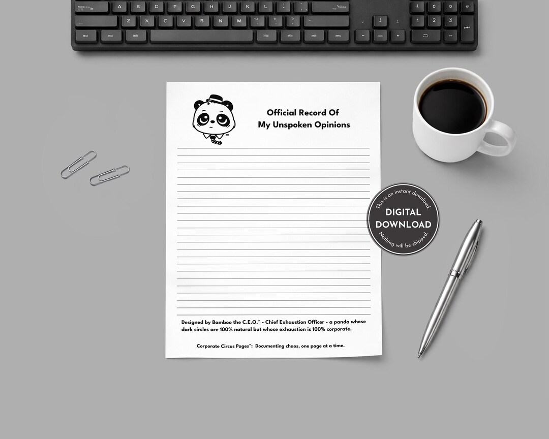 Funny Printable Writing Paper for Work | Official Record of My Unspoken ...