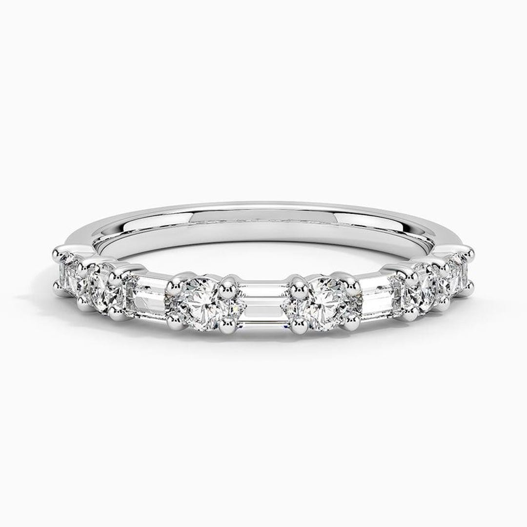 14K Yellow Gold Round & Baguette Lab-grown Diamond Half Eternity Band ...