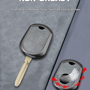 May include: Two car key fobs with the text "ANTI-FINGERPRINT NON-GREASY" and "High-Quality Materials, Long-Term Use, Lasting As New". The fobs are dark gray with a key blade and button details. One shows a fingerprint.