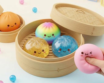 Dumplings souples Needoh avec boîte à vapeur, jouet kawaii pour soulager le stress, jolie boule de pâte sensorielle accessoire de bureau, jouet à presser