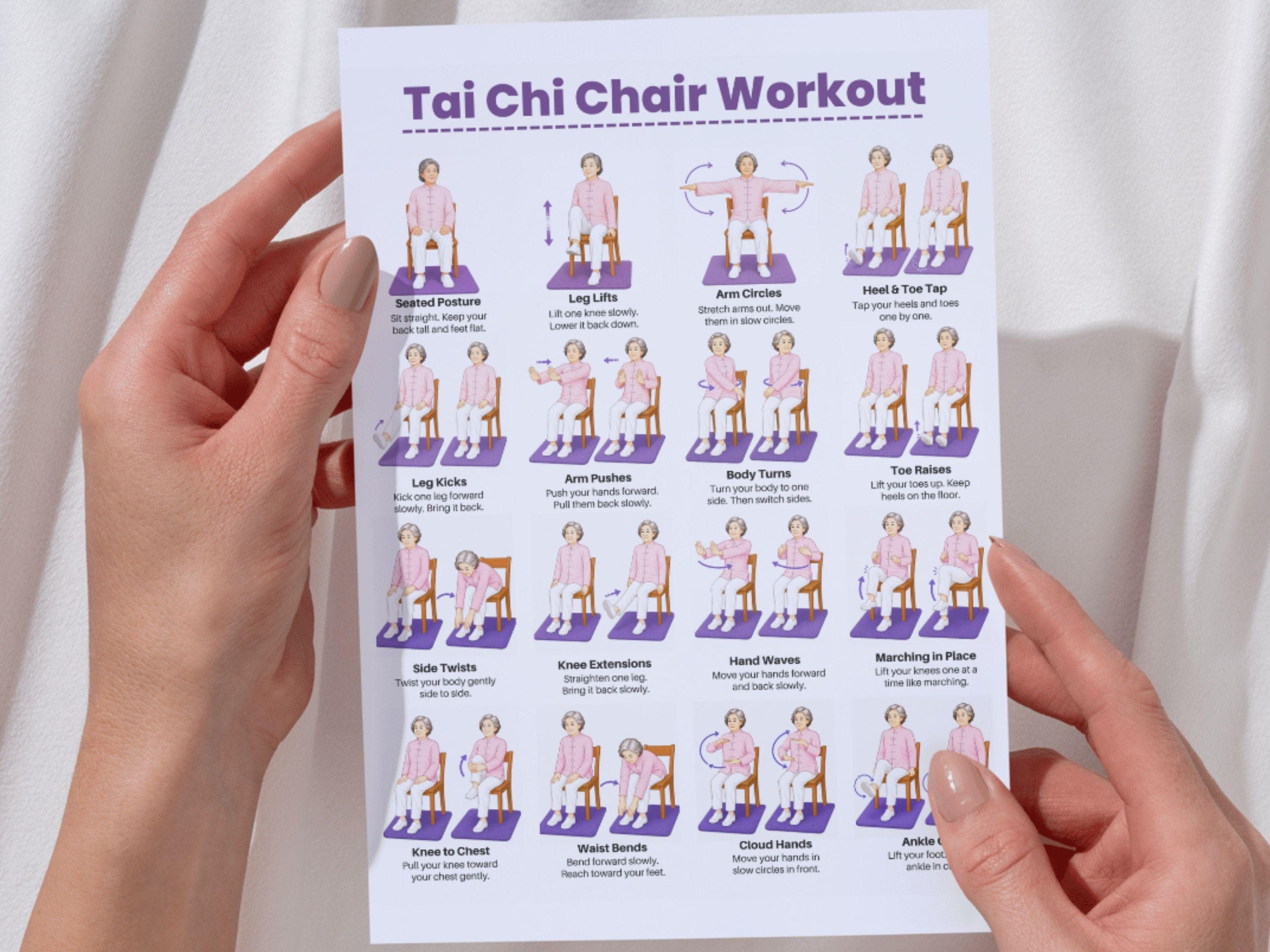 Printable Tai Chi Chair Workout PDF, Gentle Home Workout Plan for Women