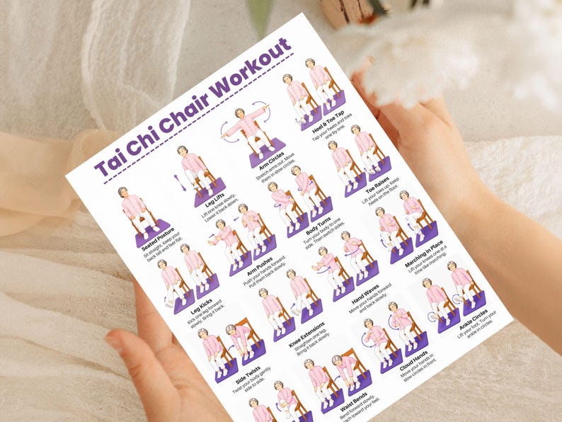 Printable Tai Chi Chair Workout PDF, Gentle Home Workout Plan for Women