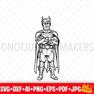 donald trump as batman svg, serious expression graphic, crossed arms superhero digital art for cricut and printing