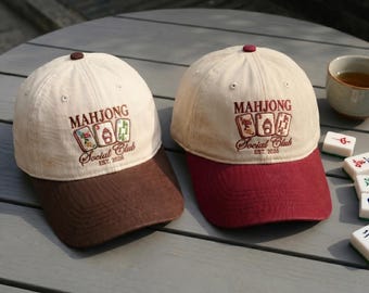 Embroidered Mahjong Social Club Hat,  Mahjong Cap, Vintage Dad Hat, Board Game Lover Gift, Aesthetic Casual Cap, Mahjong Player Style
