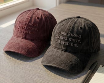Embroidered Funny Sarcastic Hat, No One Knows My Next Move Cap, Relatable Meme Hat, Distressed Vintage Baseball Cap, Introvert Humor Gift