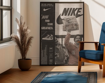 Nike Poster | Aesthetic Ilustration | Black And White Fashion Poster | 2000's Y2K Style