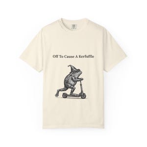 Frog Riding Scooter Tee, "Off to Cause a Kurfuffle" T-shirt