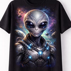 Póster cinematográfico de guerrero alienígena gris, arte extraterrestre de ciencia ficción (descarga digital)