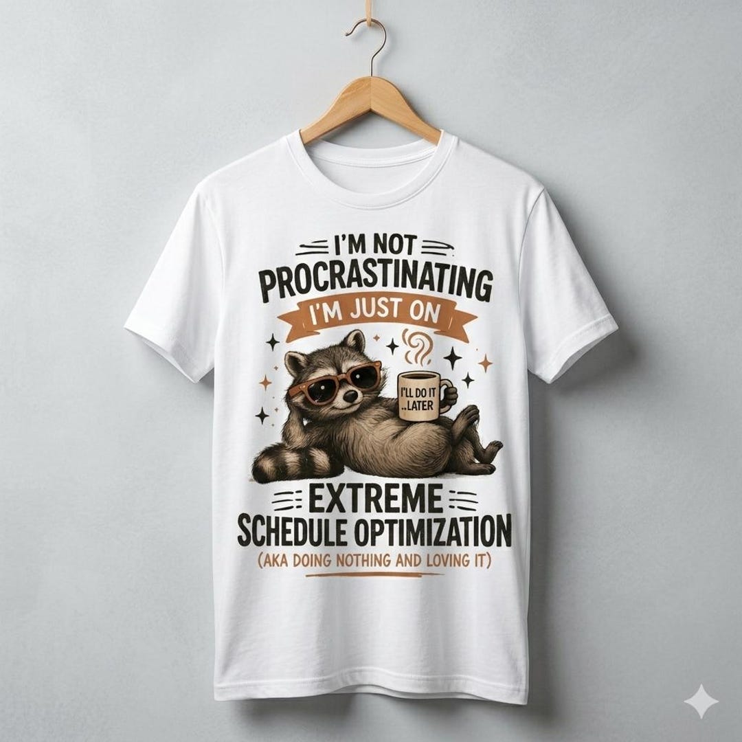 Raccoon Procrastination Shirt | Extreme Schedule Optimization Coffee ...