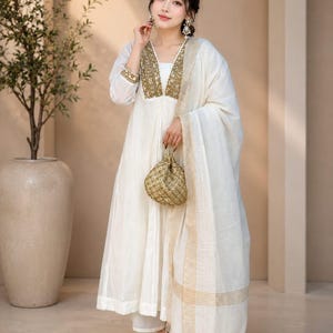 wow gold label dress Ivory & Gold Designer Anarkali Suit main image 1