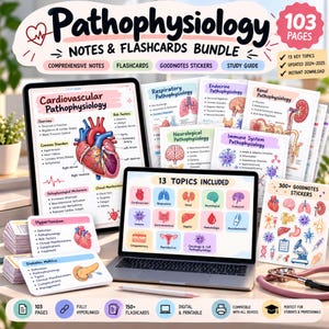 Pathophysiology Study Guide Bundle, Nursing Notes, Flashcards & Digital PDF for Nursing School