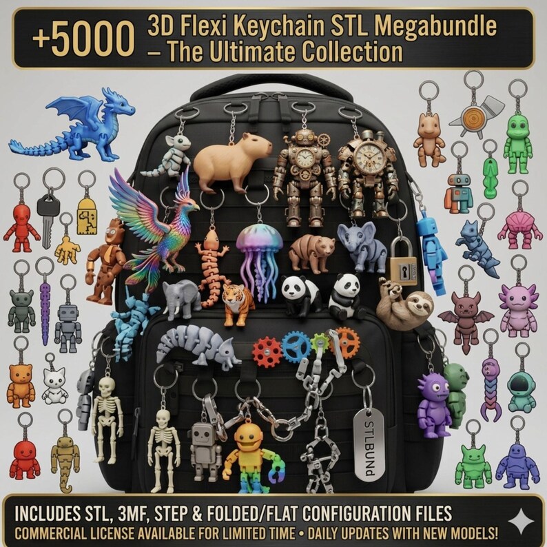 Clockwork Keychains 5000+ Articulated Keychain STL Bundle, 3D Print Files, Flexi Keychain ...