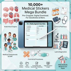 10 000+ Medicinska klistermärken Mega PDF-paket, Hälsovårdstillbehör, Goodnote-klistermärken, Sjuksköterskeklistermärken | Människokroppsklistermärke PDF 2026-27
