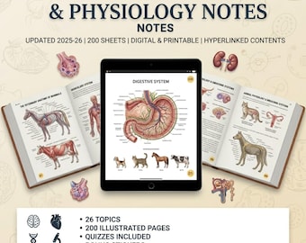 200 Blatt Veterinäranatomie- und Physiologie-Lernblätter