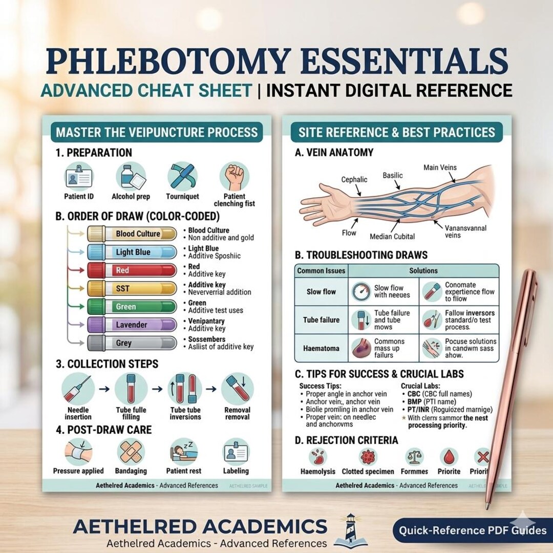Phlebotomy Cheat Sheet PDF Notes, Nursing Study Guide, Tube Colors ...