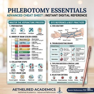 Phlebotomy Cheat Sheet PDF Notes, Nursing Study Guide, Tube Colors & Venipuncture Guide, Digital Download, Order of Draw, 2026-27