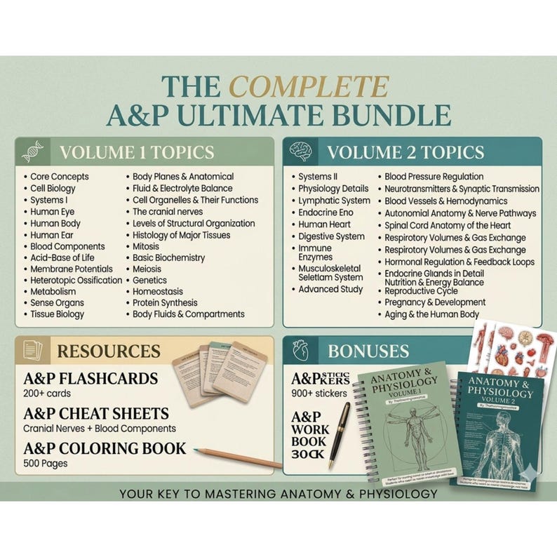 Anatomy and Physiology Notes Mega Bundle Vol 1 & 2, Nursing School Note ...