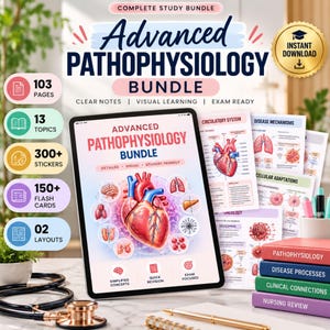 Pathophysiology Study Guide Bundle, Nursing Notes, Flashcards & Digital PDF for Nursing School