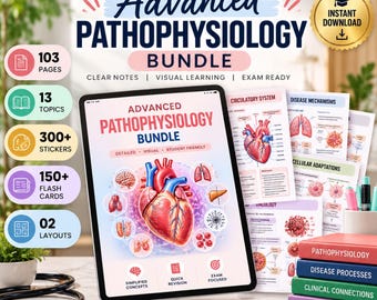 Pathophysiology Study Guide Bundle, Nursing Notes, Flashcards & Digital PDF for Nursing School