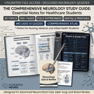Guía de estudio de neurología, paquete de tarjetas didácticas, guía de estudio de enfermería neurológica, neuroanatomía, apuntes del sistema nervioso, trastornos cerebrales, apuntes de enfermería