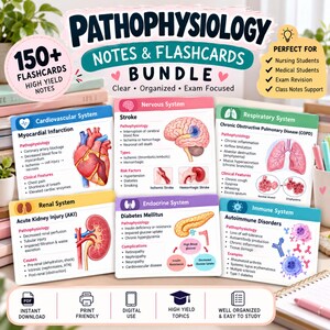 Pathophysiology Study Guide Bundle, Nursing Notes, Flashcards & Digital PDF for Nursing School