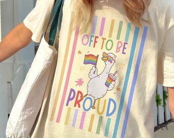 Off To Be Proud gestreepte digitale png-download, grappige LGBT-gans regenboog shirtontwerp, queer Pride png-clipart, Gay Pride Month, LGBTQ-ondersteuning