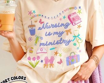 Nursing Is My Ministry digitale PNG-download, preppy christelijke verpleegkundige shirtontwerp, verpleegkundige afstuderen PNG-clipart, medisch student cadeau