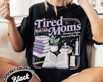 Tired Moms Book Club PNG Digital Download, Retro Coffee Reader Shirt Design, Book Lover Gift