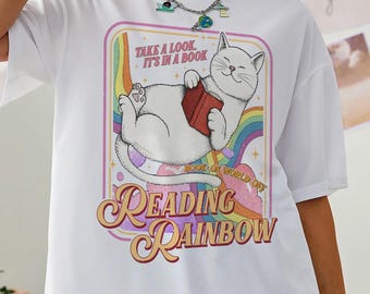 Take a Look It's in a Book PNG Digital Download, Reading Rainbow Shirt Design, Cat Book Club PNG Clipart