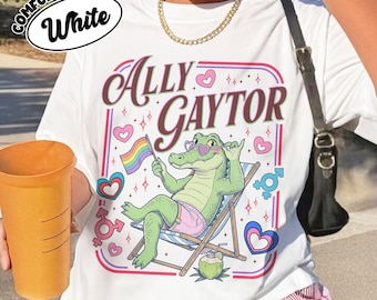 Funny LGBTQ Ally Gaytor Pride Month PNG, Rainbow Flag Alligator Graphic, Retro Pride Clipart, Digital Download Gift