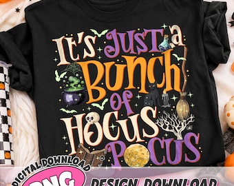 It's Just A Bunch Of Hocus Pocus PNG Digital Download, Vintage Salem Witch Shirt Design, Black Flame Candle PNG Clipart