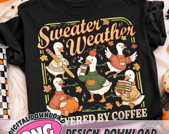 Sweater Weather Goose PNG Digital Download, Cute Fall Teacher Shirt Design, Cozy Pumpkin Autumn PNG Clipart