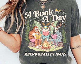 A Book A Day Keeps Reality Away PNG Digital Graphic, Funny Book Addict Shirt Dessign, Cryptid Books Club, Retro Bookish Graphic