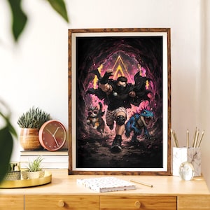 Dungeon Crawler Carl Poster Digital Download, Carl Donut and Mongo PNG Graphic Art Poster, Sci-Fi Book Princess Donut, Bookish Decor Clipart