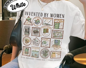 Descarga digital del sello "Inventado por mujeres" (PNG), diseño de camiseta para profesor de ciencias, imágenes prediseñadas de mujeres en la historia (PNG), regalos feministas