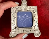 Vintage Seagull Fine Pewter Photo Frame Cats Rule Cat with Crown Etched Fish Motif Surrounding Frame Etain Zinn Canada Cat Figural Frame
