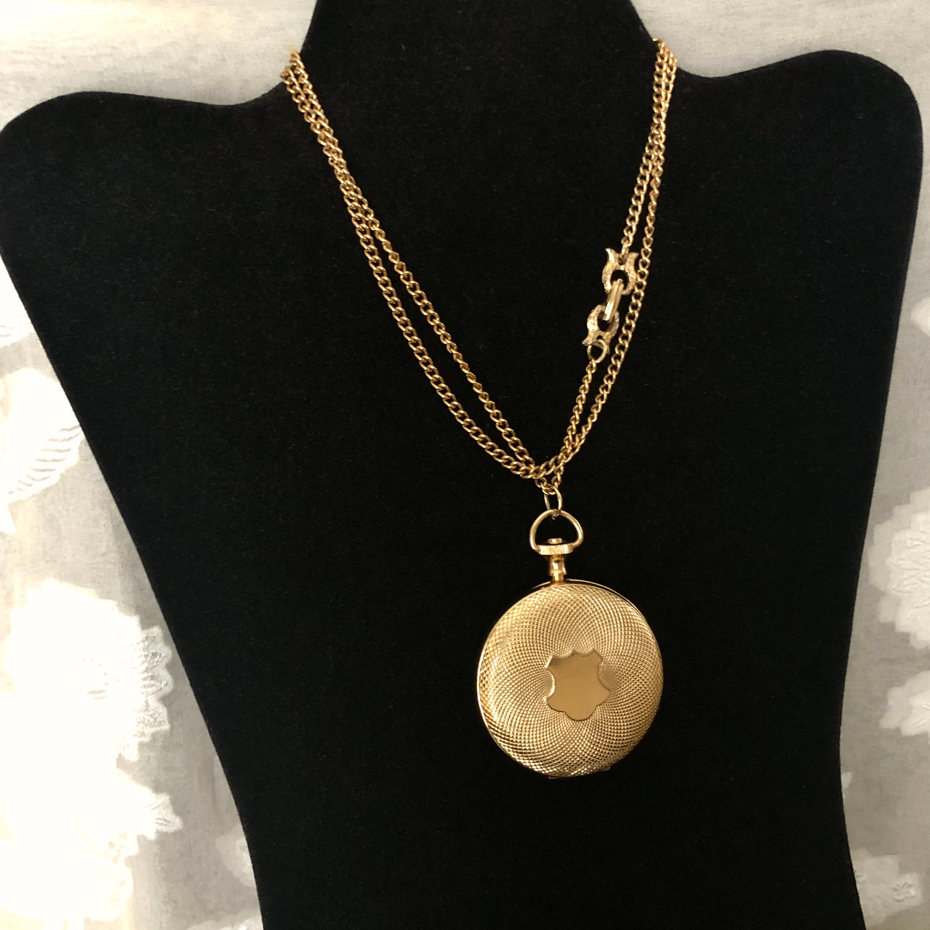 Vintage Gold Tone Pocket Watch Locket Necklace Long Chain with Etsy