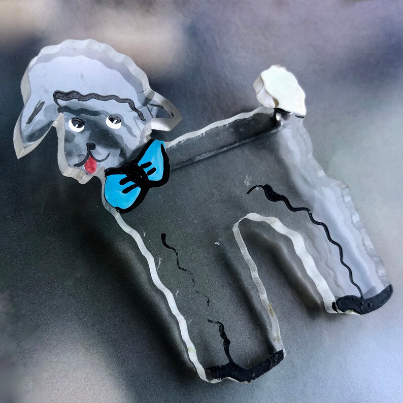 Vintage Clear Lucite Painted Lamb Brooch Charming Whimsical 50s Pin Figural Lamb Unique Transparent Lucite Jewelry
