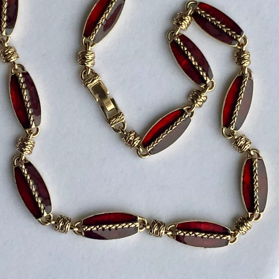 Vintage Monet Gold Plated Enamel Necklace Transluc