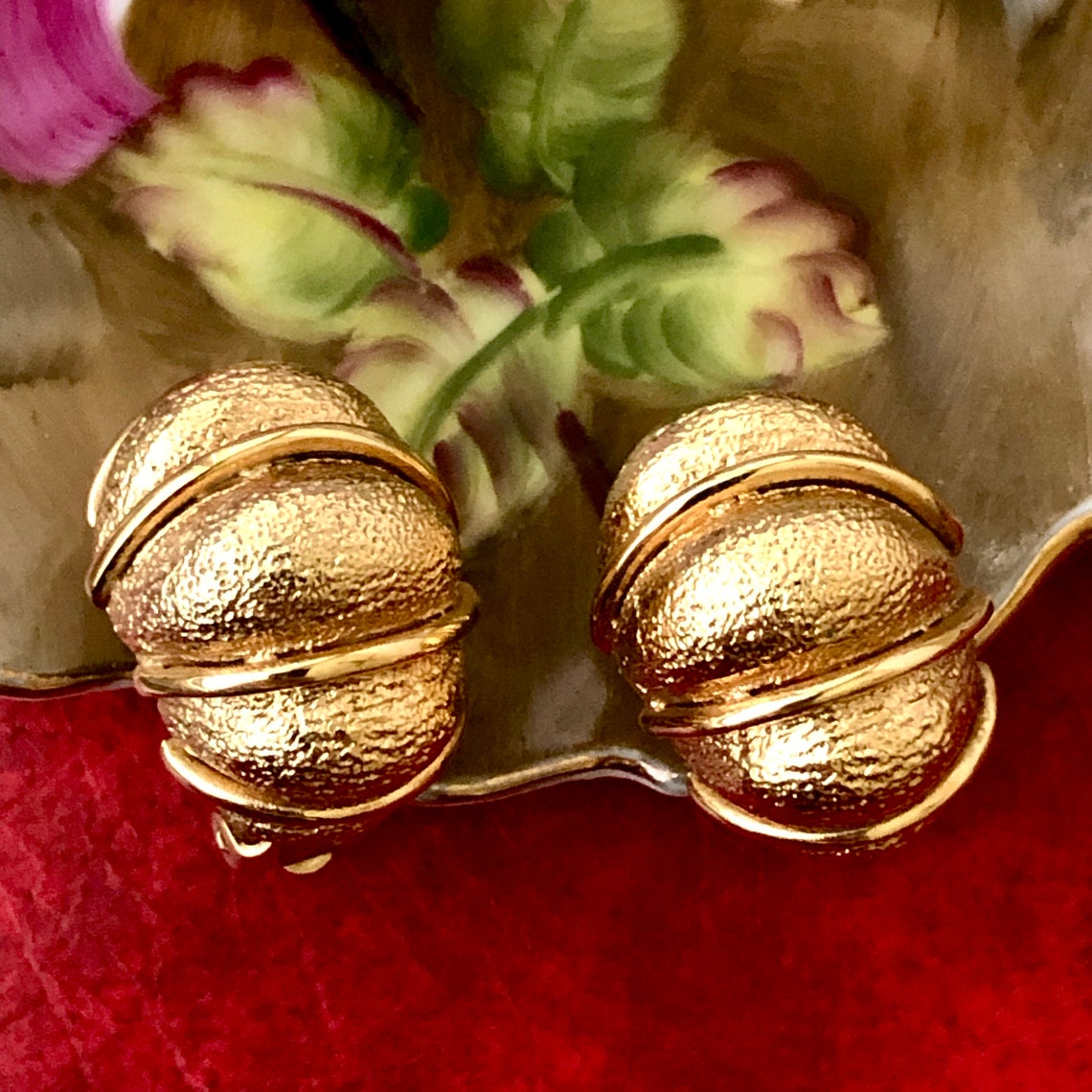 Vintage St John Gold Plated Chunky Half Hoop Clip On Earrings | Etsy