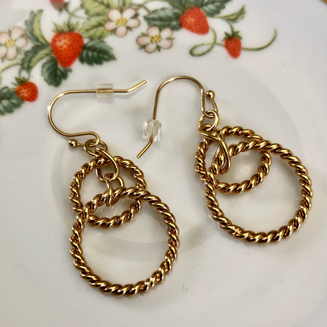 Vintage Gold Tone Double Twisted Hoop Pierced Earrings Hoops Etsy